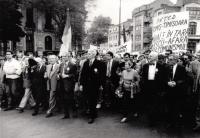 Manifestatie impotriva alegerilor din mai 1990 - I. Lambru, G. Tepelea, I. Diaconescu, D. Cornea