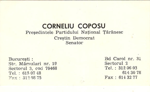 Carte de vizită Preşedinte PNŢCD, Senator