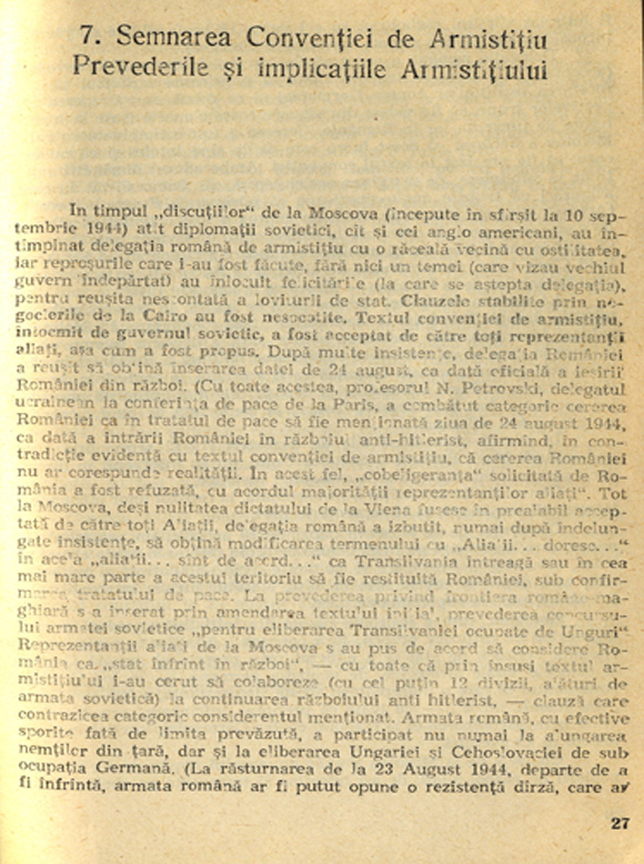 Armistițiul din 1944 și implicațiile lui