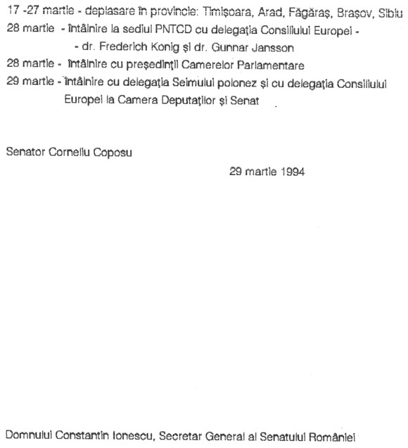Corneliu Coposu către Constantin Ionescu, secretar general Senat - 29 martie 1994 (2)