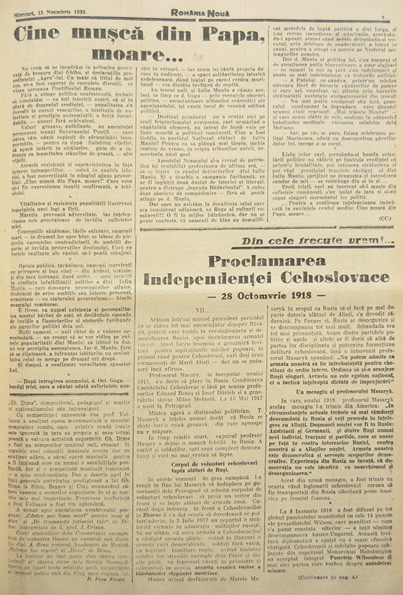 Cine muşcă din Papa moare... - România Nouă, 15 noiembrie 1935