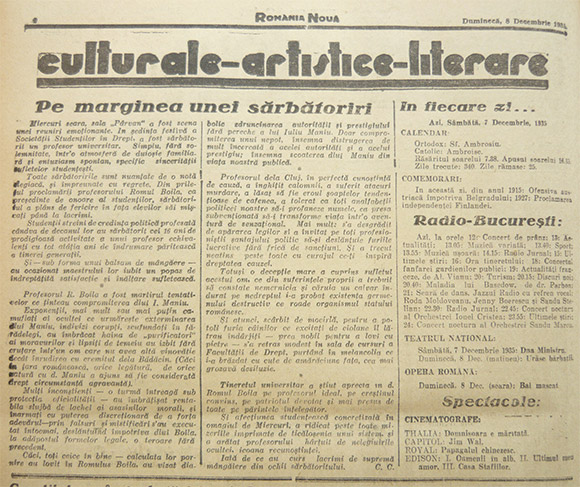 Pe marginea unei sărbatoriri - România Nouă, 8 decembrie 1935