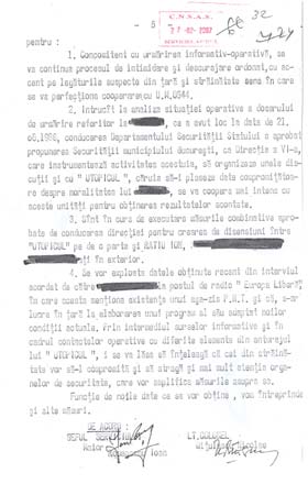 Notă de analiză - dosar de urmărire informativă - 25 iulie 1986 pagina 5