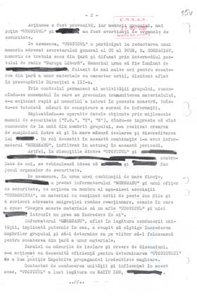 Notă de stadiu - dosar de urmărire informativă - 1987 pagina 2