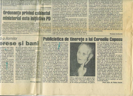 Fragment ziar - Articol 'Publicistica de tinereţe a lui Corneliu Coposu'
