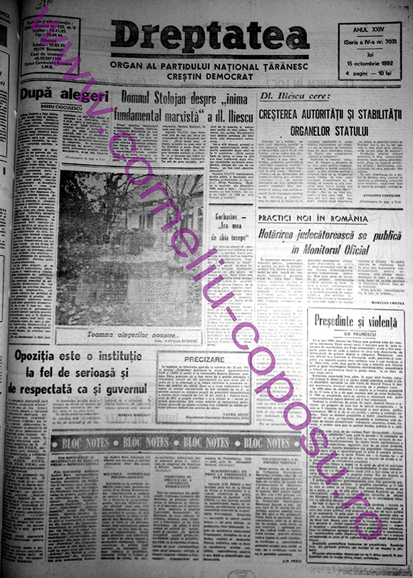 Dreptatea Anul XXIV (Seria a IV-a) nr 703 - Joi 15 octombrie 1992