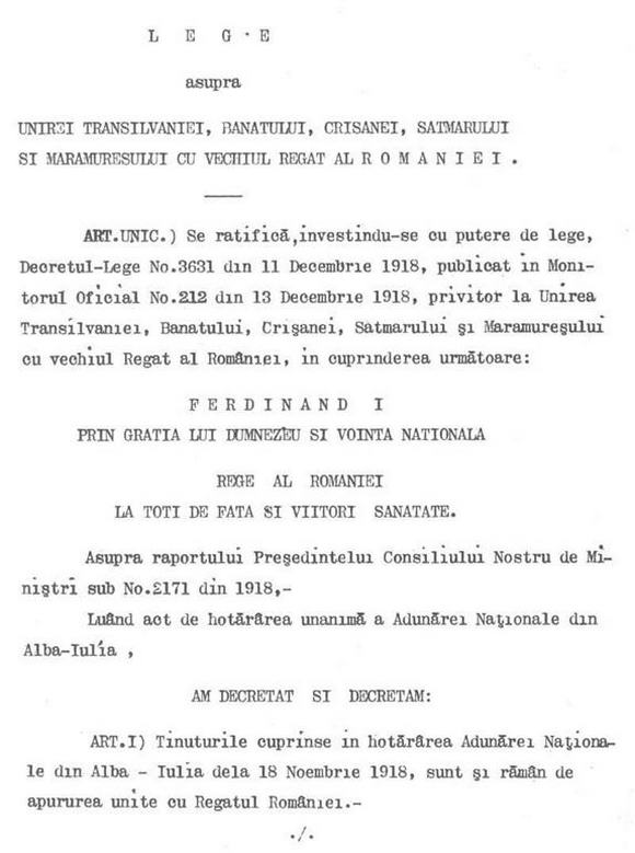 Legea unirii Transilvaniei
