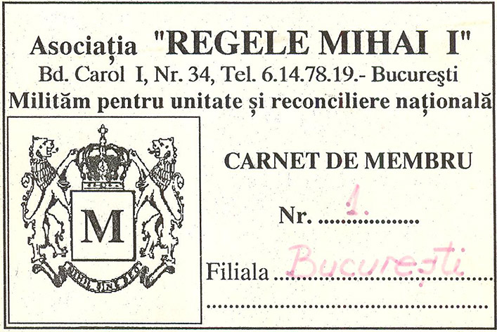 Carnet de membru - Asociaţia 'Regele Mihai I'