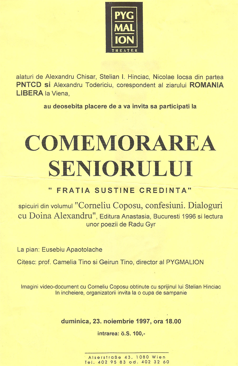 Comemorarea Seniorului - Frăția susține Credința - 23 noiembrie 1997