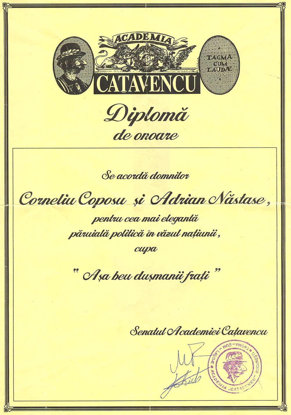 Diplomă de Onoare Academia Cațavencu