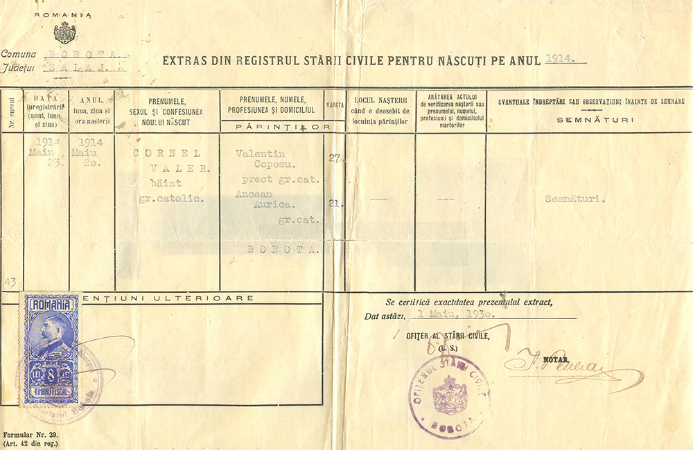 Extras din Registrul Stării Civile pentru Născuți pe anul 1914
