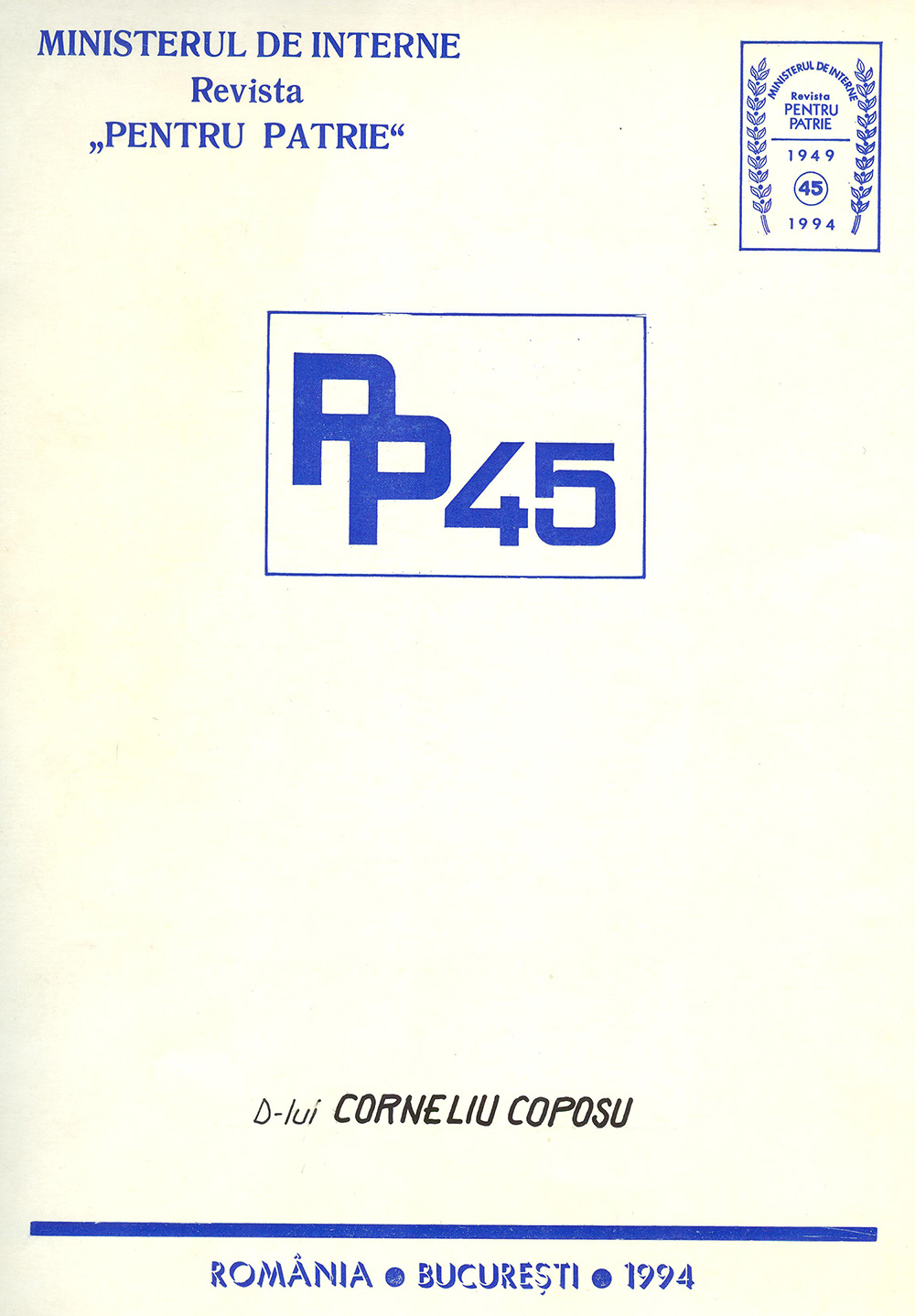 Revista Pentru Patrie - PP 45 - D-lui Corneliu Coposu