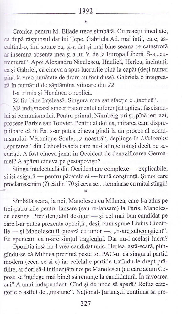 'Jurnal 1990-1993', Monica Lovinescu