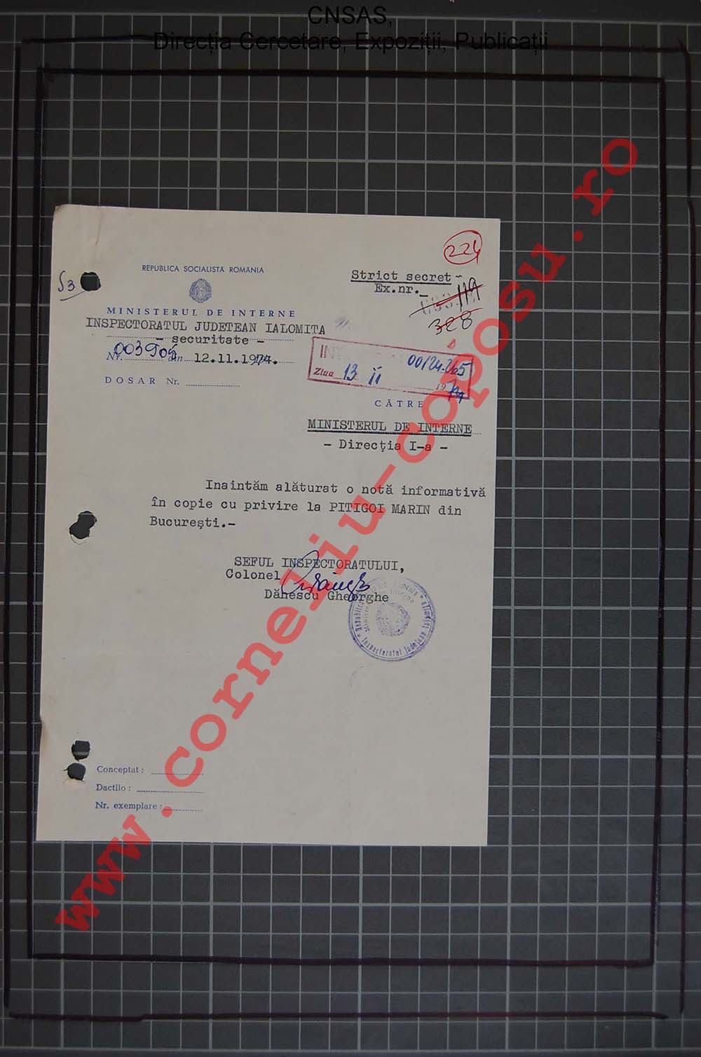 Către Ministerul de Interne - Direcţia I-a