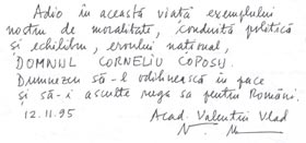 Condoleanţă Acad. Valentin Vlad