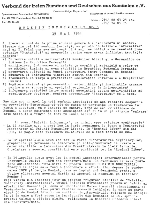 Buletin informativ nr. 3 - 15 mai 1986