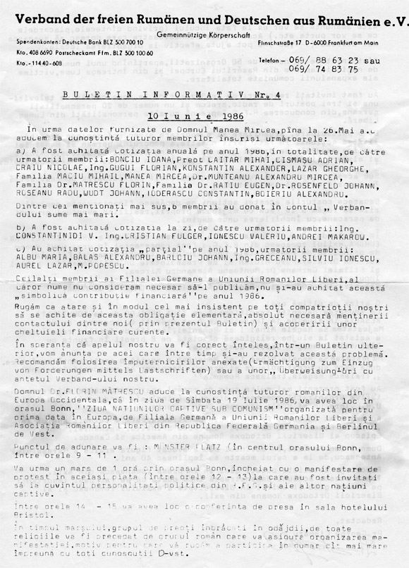 Buletin informativ nr. 4 - 10 iunie 1986