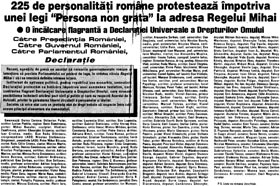 225 de personalităţi române protestează împotriva unei legi "Persona non grata" la adresa Regelui Mihai