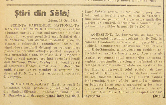 Ştiri din Sălaj - Zalău, 15 octombrie 1935 - România Nouă