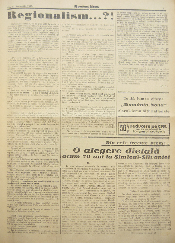 Regionalism? - România Nouă, 21 noiembrie 1935