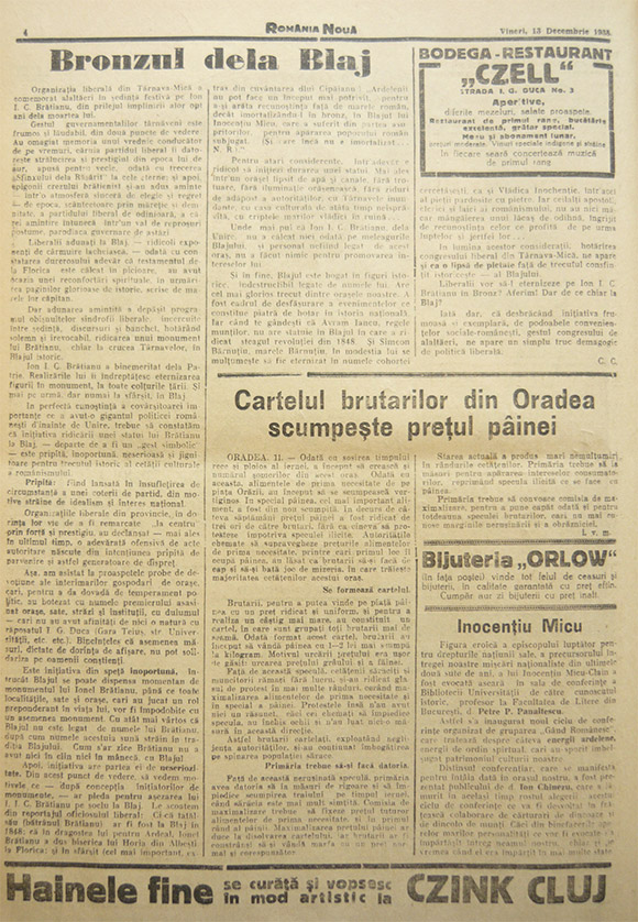 Bronzul de la Blaj - România Nouă, 13 decembrie 1935