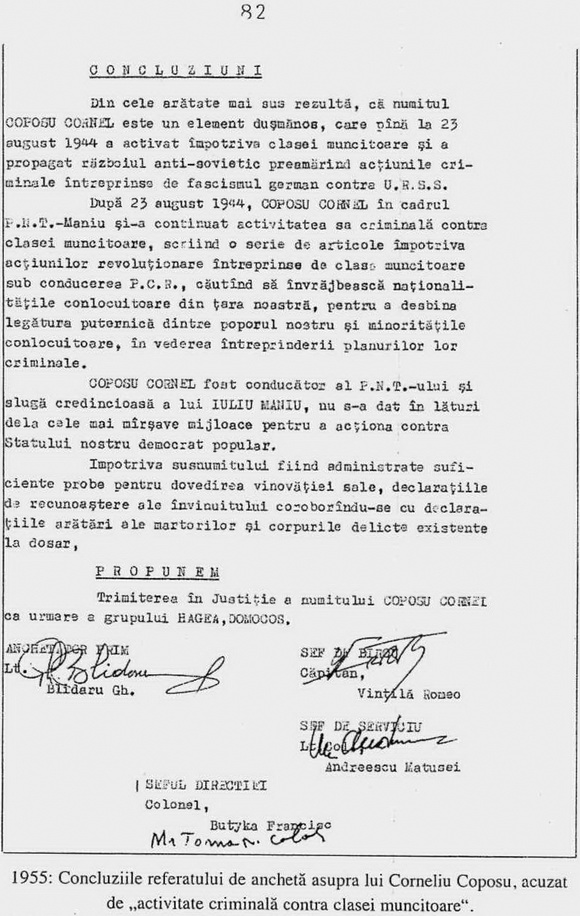 1955: Concluziile referatului de anchetă asupra lui Corneliu Coposu
