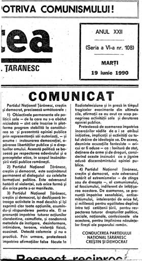 Comunicat PNŢCD 19 iunie 1990