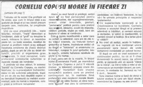 Viaţa ca o pradă - Corneliu Coposu moare în fiecare zi, Dr. Liviu Gîrbea, Sălajul Orizont, 14 mai 1999