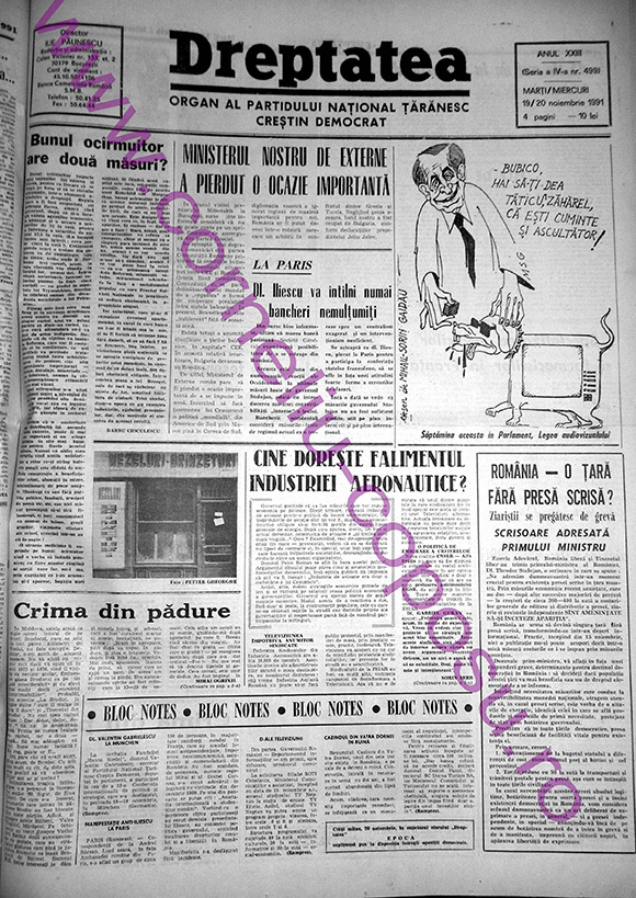 Dreptatea Anul XXIII (Seria a IV-a) nr 499 - Marţi/Miercuri 19/20 noiembrie 1991